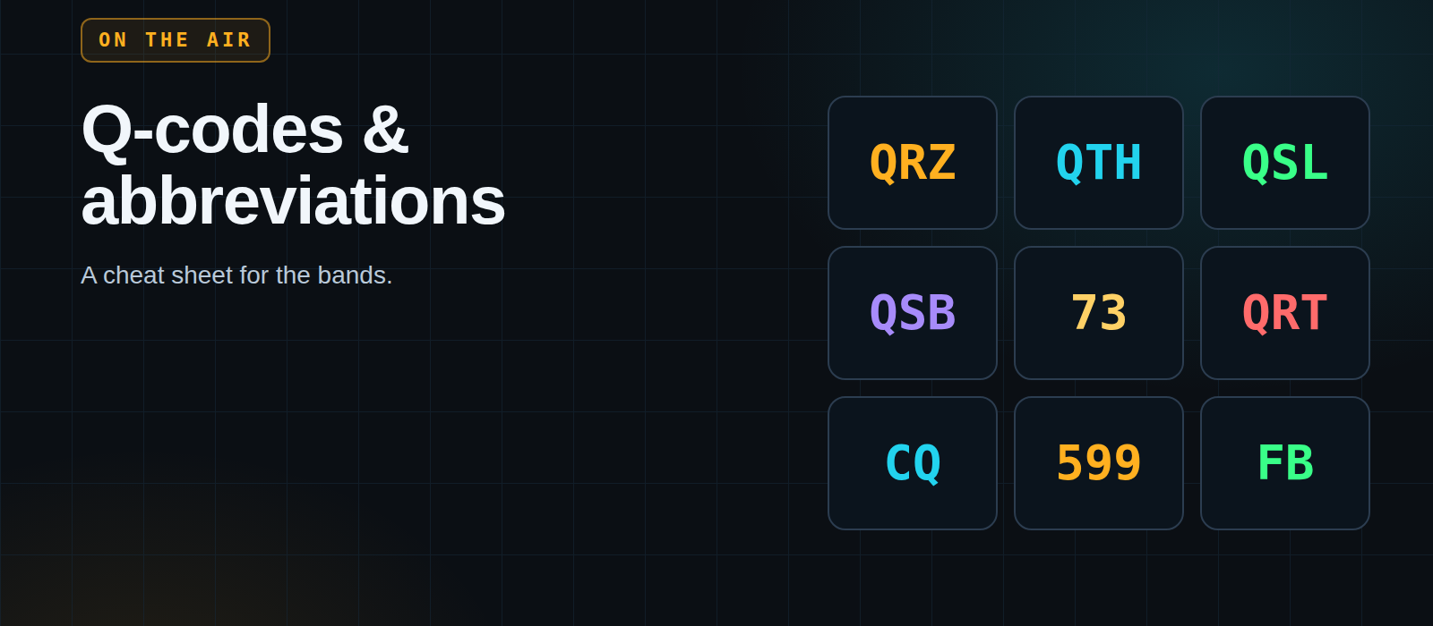 Q-codes and abbreviations: a cheat sheet for the bands